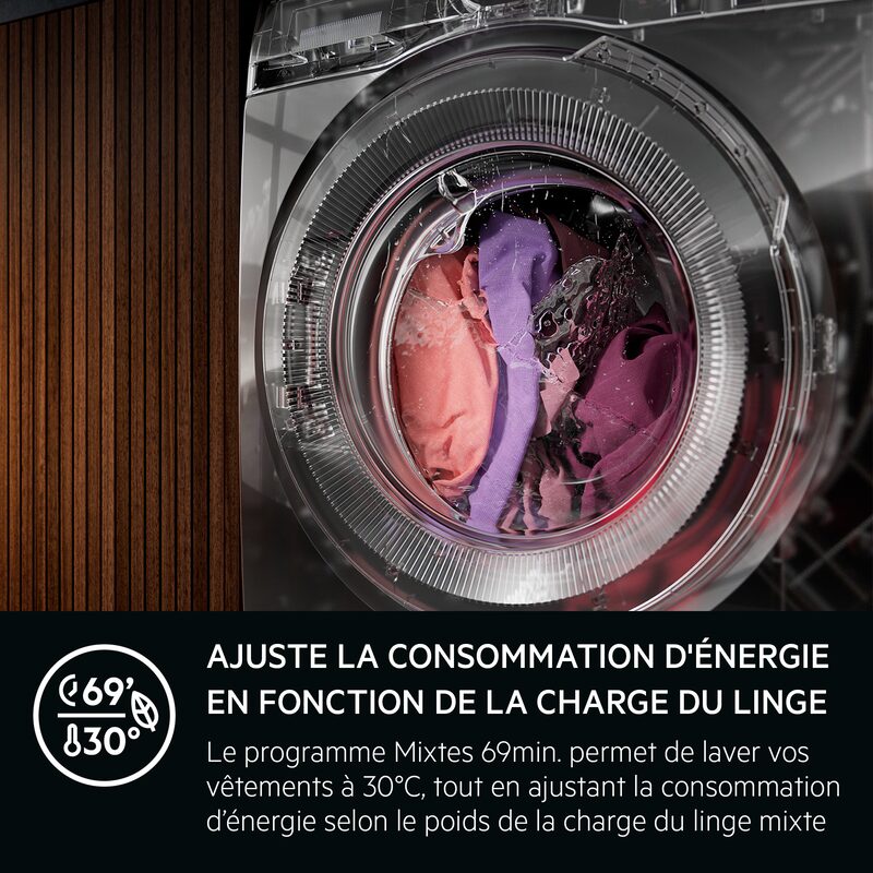 Machine à laver avec linge coloré en tambour