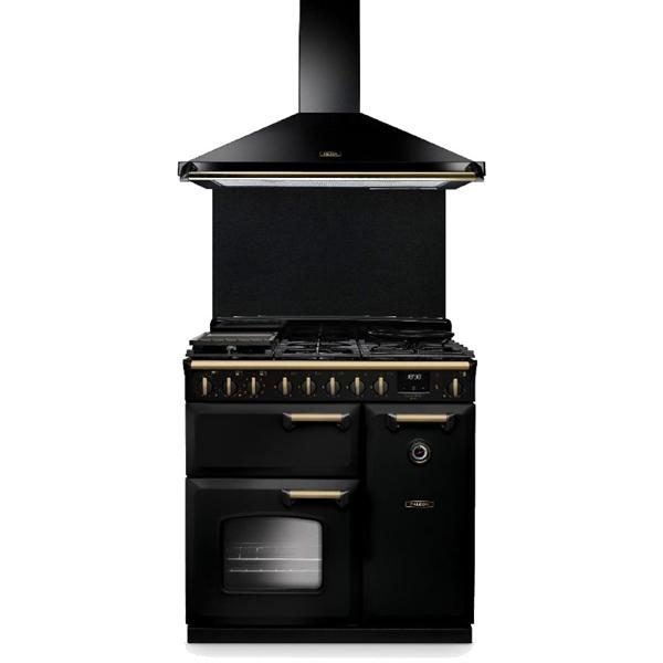 Falcon Classic Deluxe CLDL90DFPGBL/AB-FP pack piano de cuisson 90 cm + hotte + crédence noir laiton