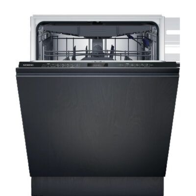 Lave-vaisselle encastrable noir porte ouverte