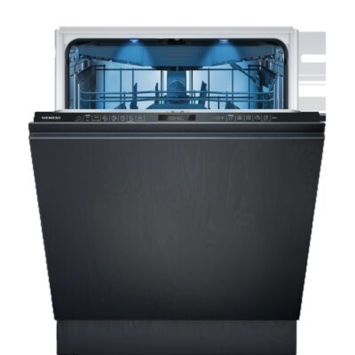 Lave-vaisselle encastrable noir porte ouverte