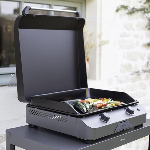eno plancha fusion 60 gris cargo gaz 5 kw 2 brûleurs fonte émaillée