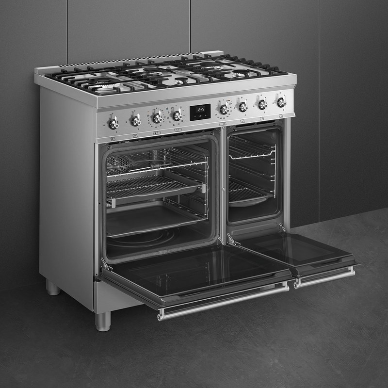 smeg c92gpx2 piano de cuisson 90 cm gaz 2 fours pyrolyse inox