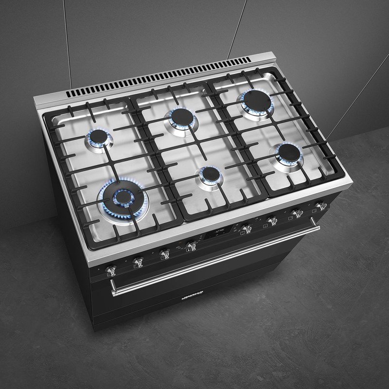 smeg c9gmmb2 piano de cuisson 90 cm gaz four 115 l chaleur tournante noir mat