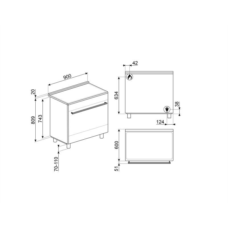 smeg c9gmmb2 piano de cuisson 90 cm gaz four 115 l chaleur tournante noir mat