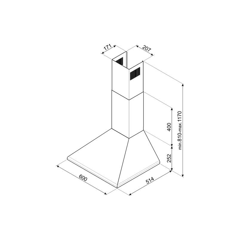 smeg ksed65xe hotte murale décorative pyramidale 60 cm inox 635 m³/h