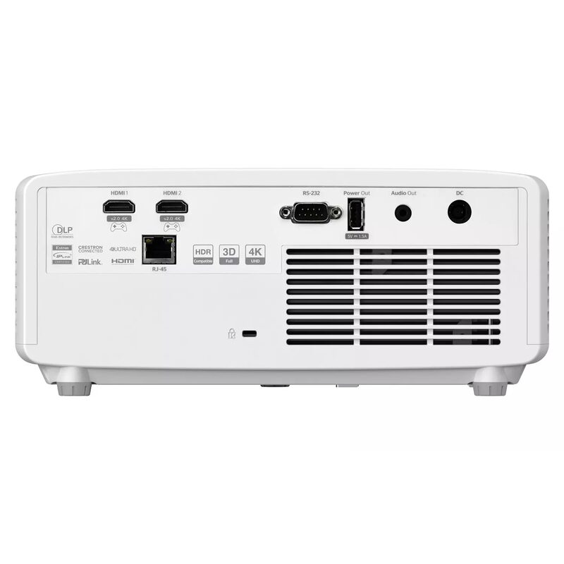 Arrière d’un vidéoprojecteur blanc avec connectiques HDMI