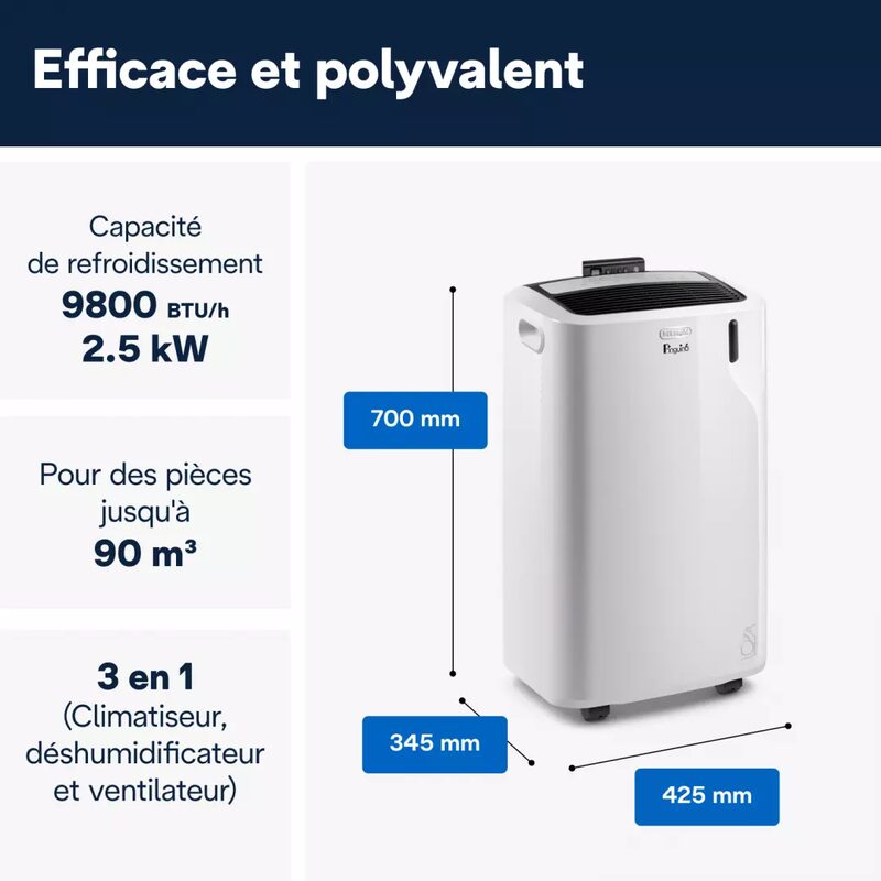 Climatiseur mobile blanc 3-en-1 9800 BTU