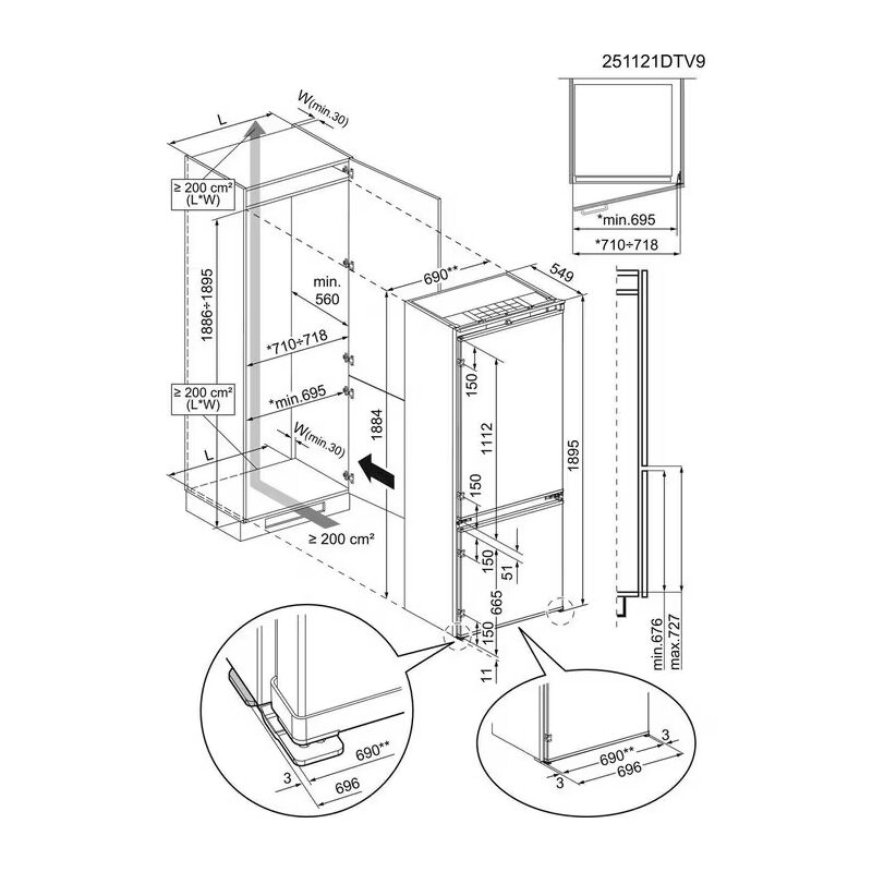 aeg nsc8t751ds réfrigérateur congélateur encastrable maxispace no frost 375 l