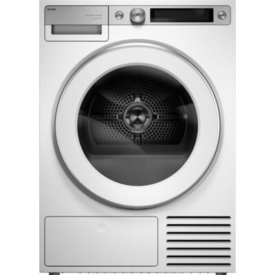 Sèche-linge frontal blanc moderne avec hublot circulaire