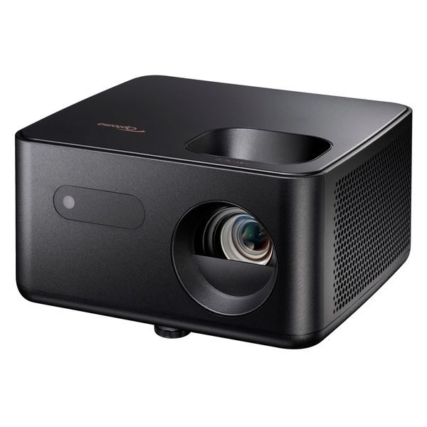 Vidéoprojecteur noir compact sur fond blanc