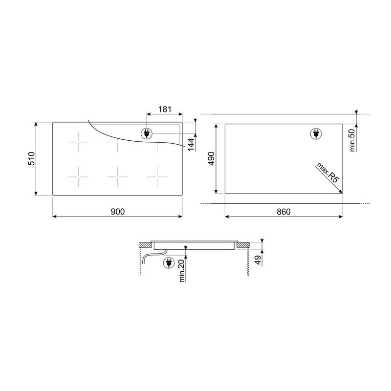 smeg sim3964mwh table de cuisson induction 90 cm multizone blanc mat