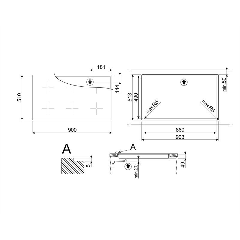 smeg sim3964mwh table de cuisson induction 90 cm multizone blanc mat