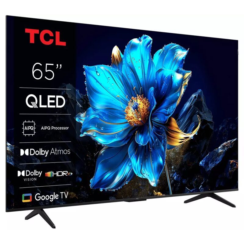 Téléviseur TCL 65 pouces QLED avec fleur bleue