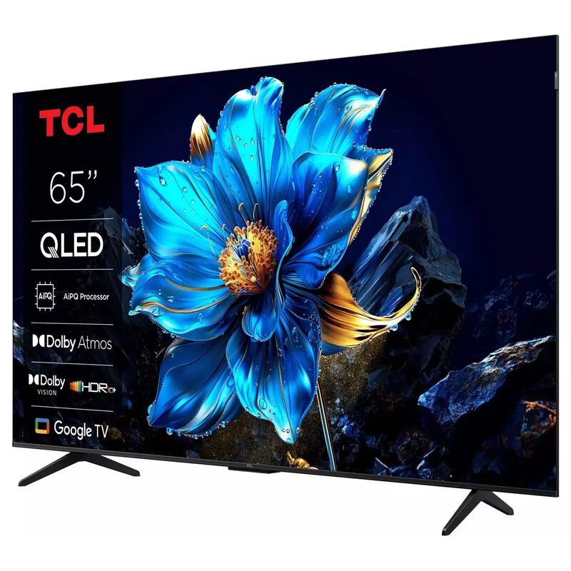 Téléviseur TCL 65 pouces QLED avec fleur bleue