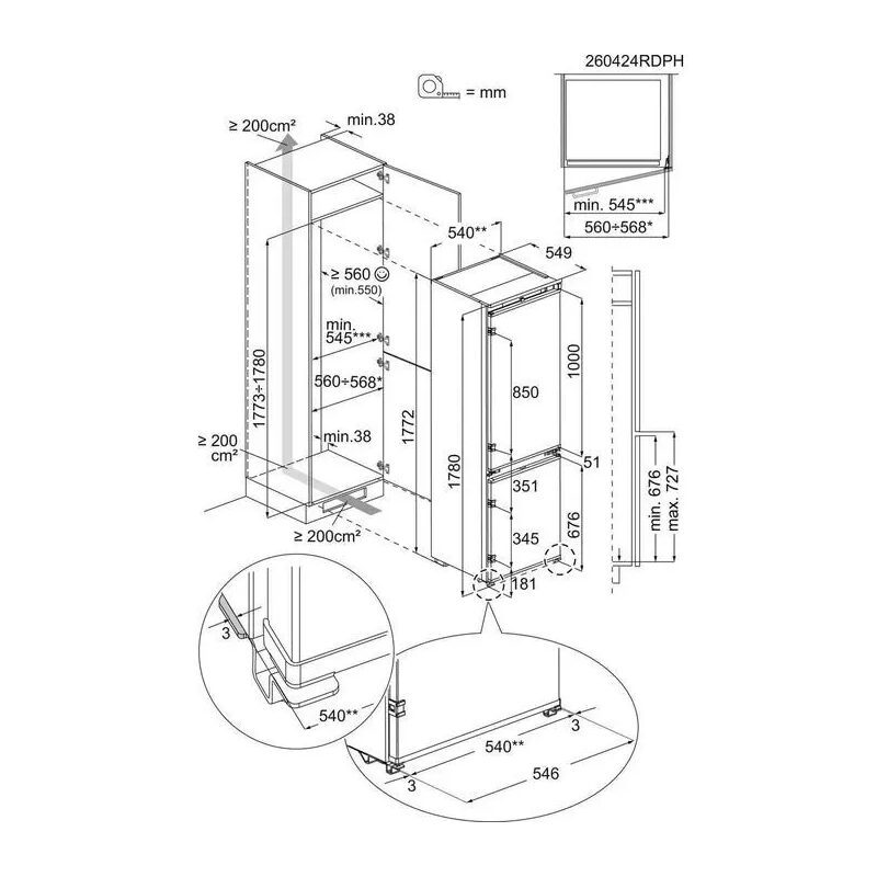 electrolux ena7ce18s1 réfrigérateur congélateur encastrable 177.2 cm no frost