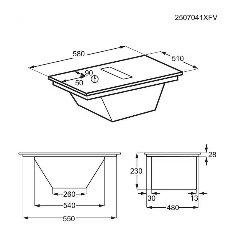 Schéma technique d’un lavabo encastrable avec dimensions