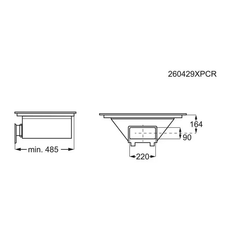 Schéma technique avec dimensions d’un appareil encastrable
