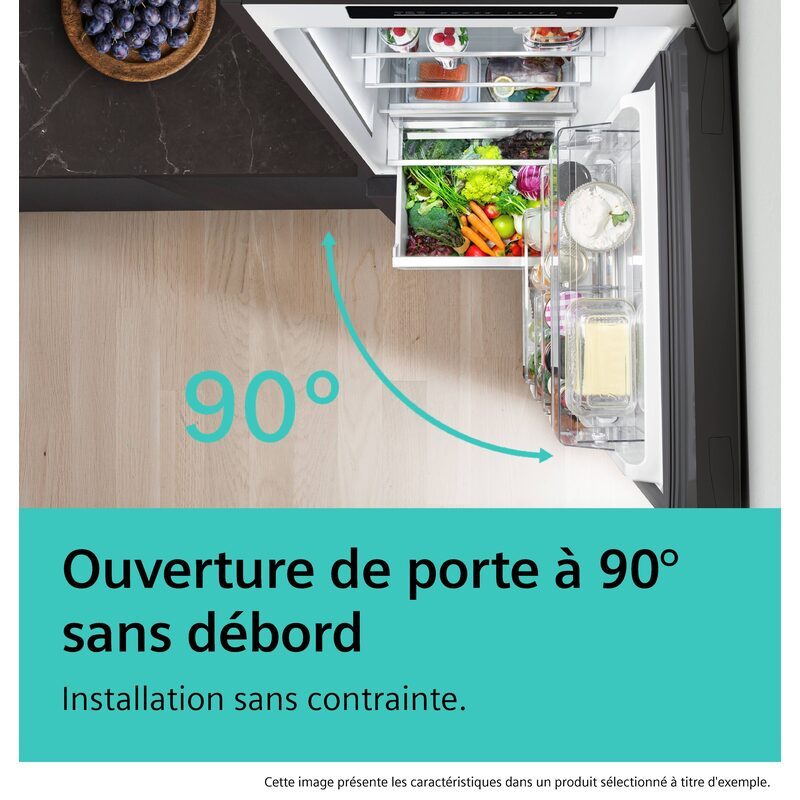 Réfrigérateur ouvert à 90 degrés sans débord
