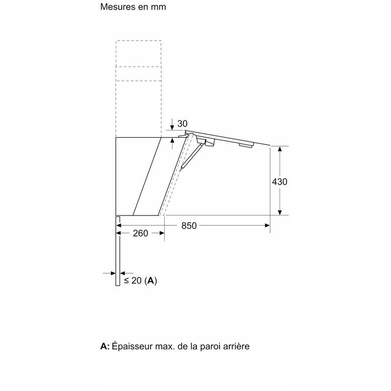 Schéma technique avec dimensions d’un mécanisme inclinable