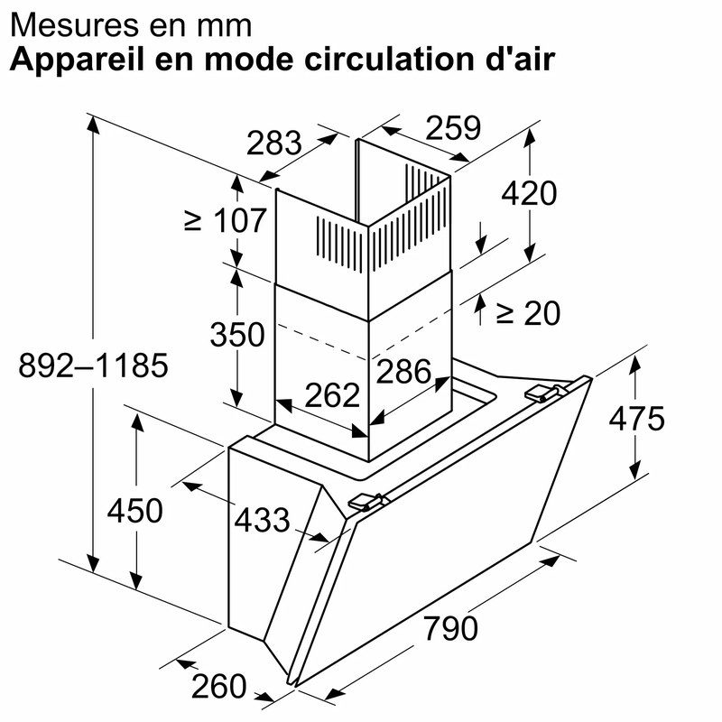 Schéma hotte cuisine dimensions mode recyclage