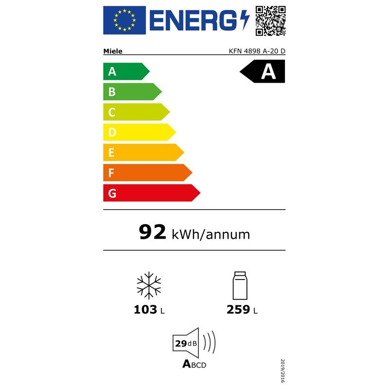 Étiquette énergie UE réfrigérateur Miele classe A