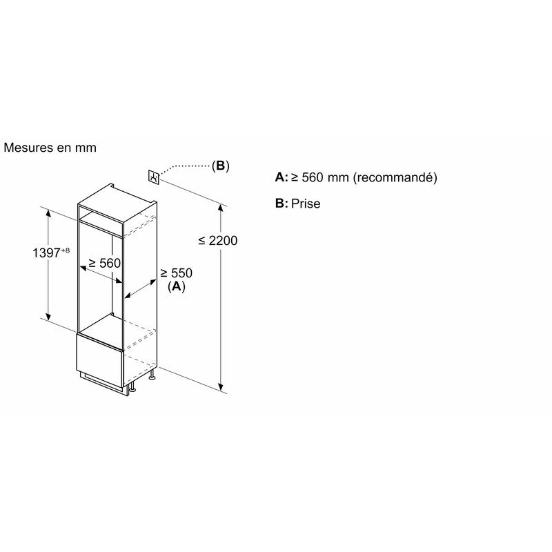 Schéma dimensions niche meuble électroménager encastrable