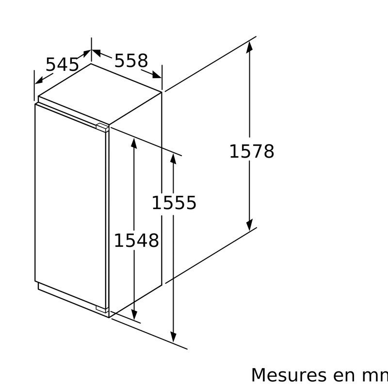 Schéma technique réfrigérateur avec dimensions en millimètres