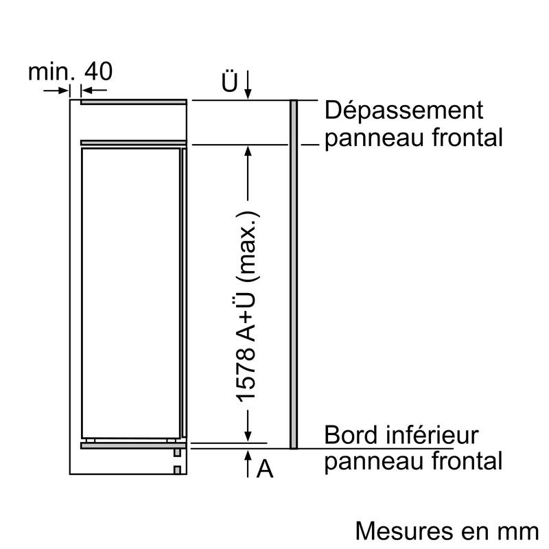 Schéma technique dimensions panneau frontal en millimètres