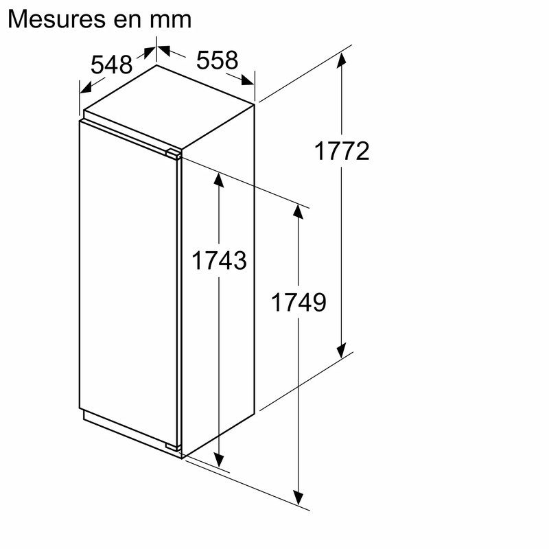 Schéma dimensions réfrigérateur encastrable en millimètres