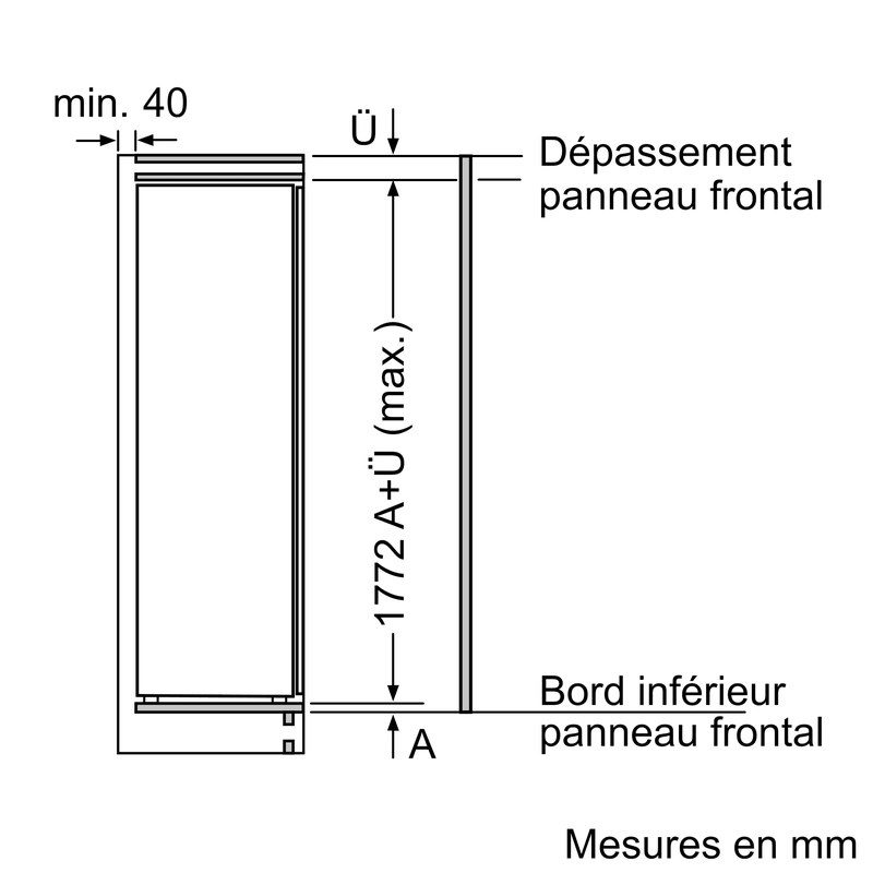 Schéma technique dimensions panneau frontal en mm