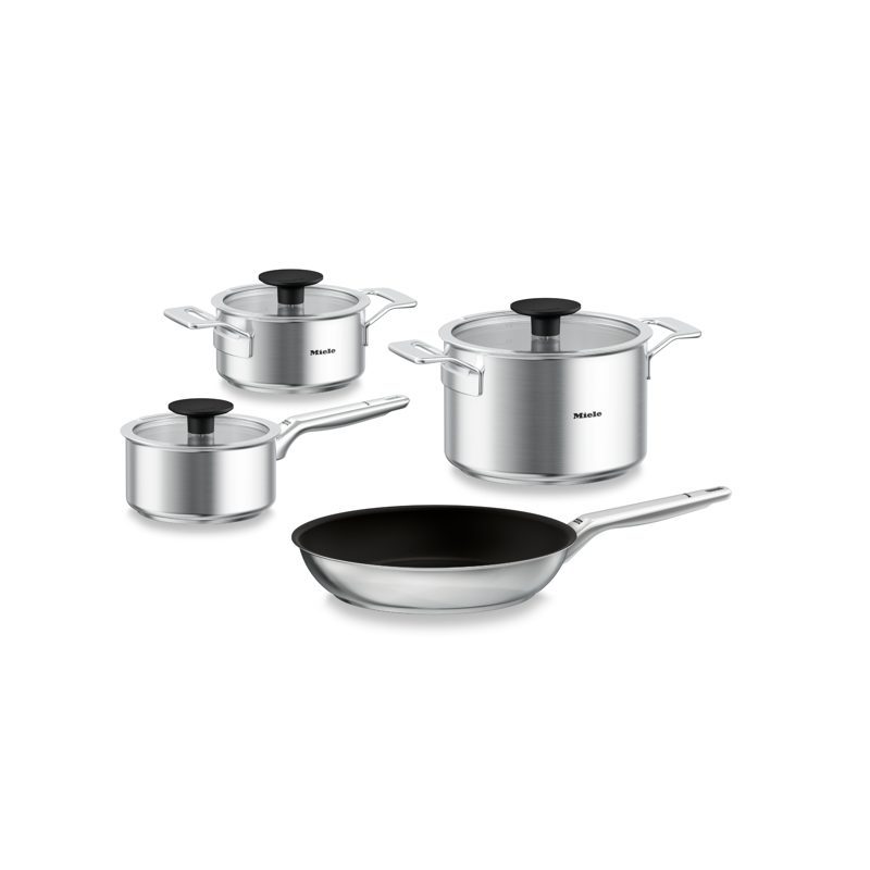 Batterie de cuisine inox Miele avec poêles et casseroles