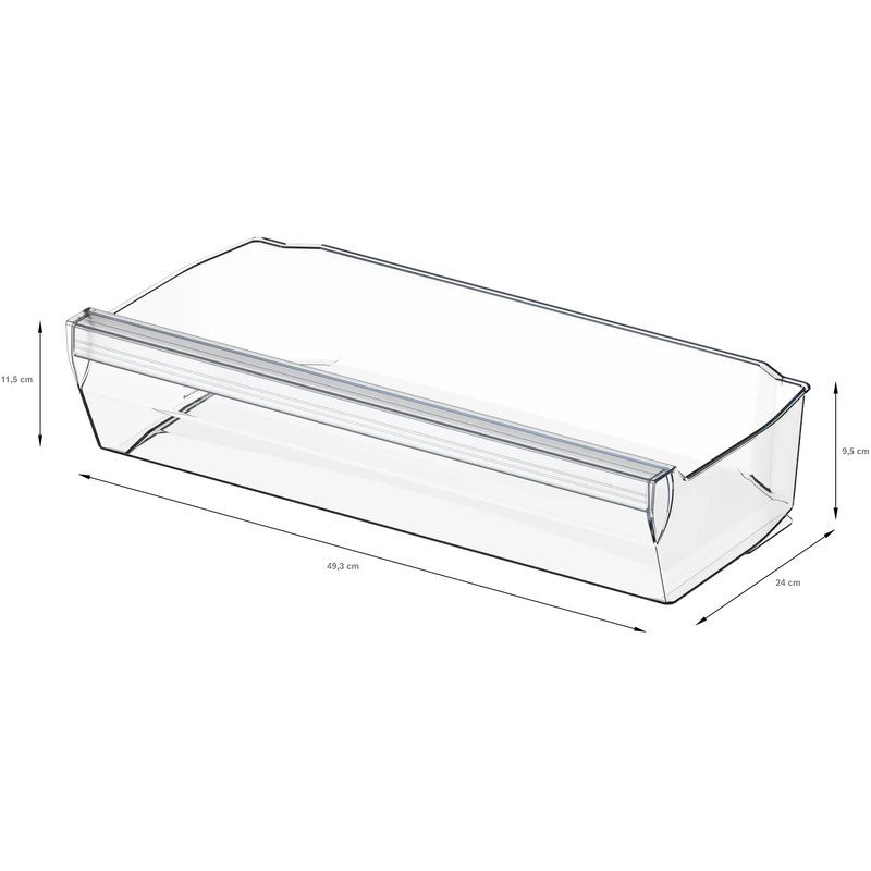 Bac de porte réfrigérateur transparent avec dimensions