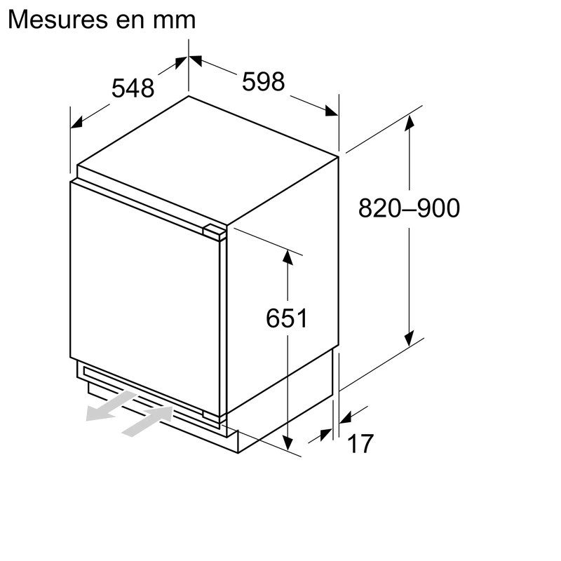 Schéma technique lave-vaisselle encastrable avec dimensions