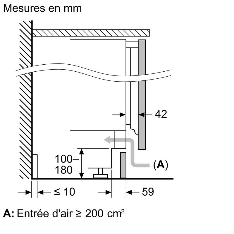 Schéma technique d’entrée d’air avec dimensions en mm