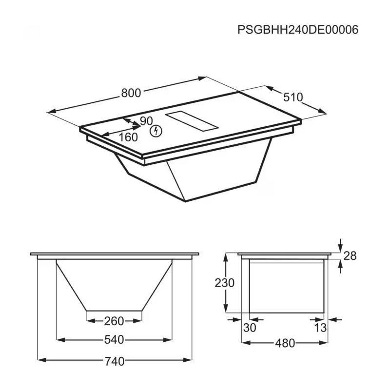 Schéma technique évier encastrable avec dimensions