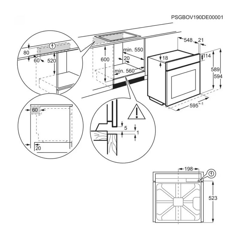 Schéma technique d’encastrement d’un four intégré
