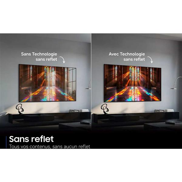 Comparaison téléviseur avec et sans technologie anti-reflet