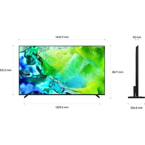 Téléviseur écran plat avec dimensions et vue latérale
