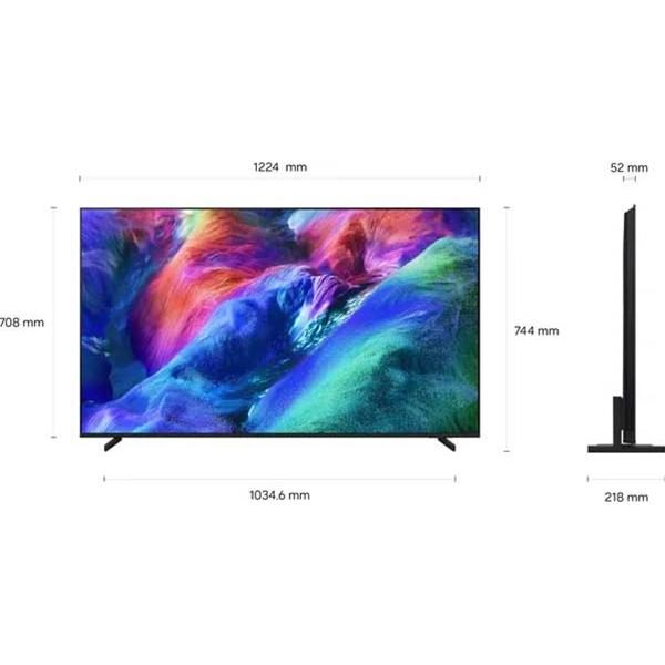 Téléviseur écran plat avec dimensions et vue latérale