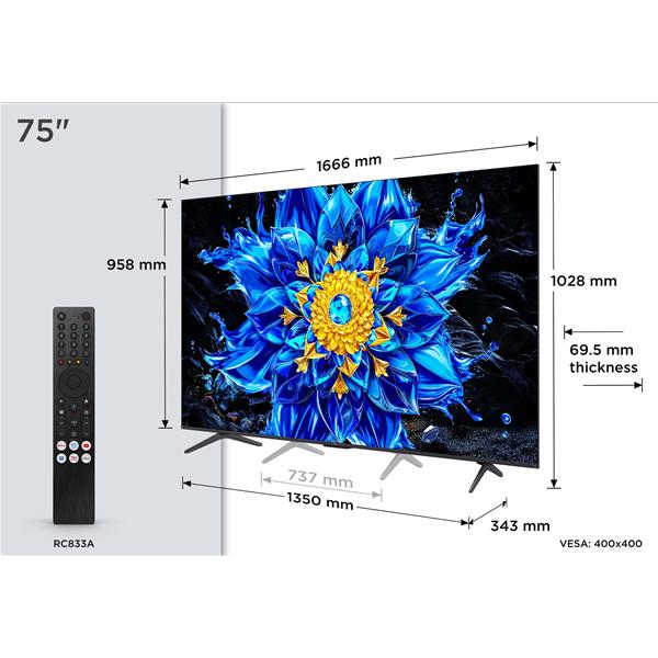 tcl 75p8l téléviseur 75" 4k uhd hdr