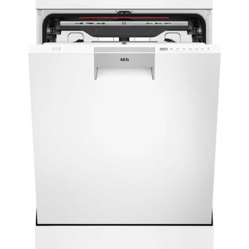 Lave-vaisselle encastrable blanc AEG porte ouverte