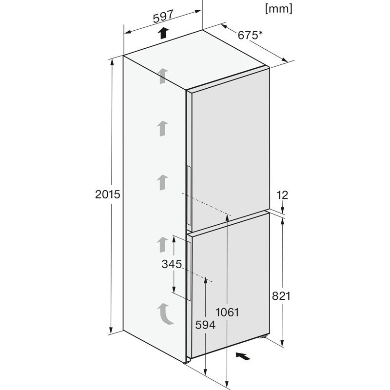 Schéma dimensions réfrigérateur combiné en millimètres