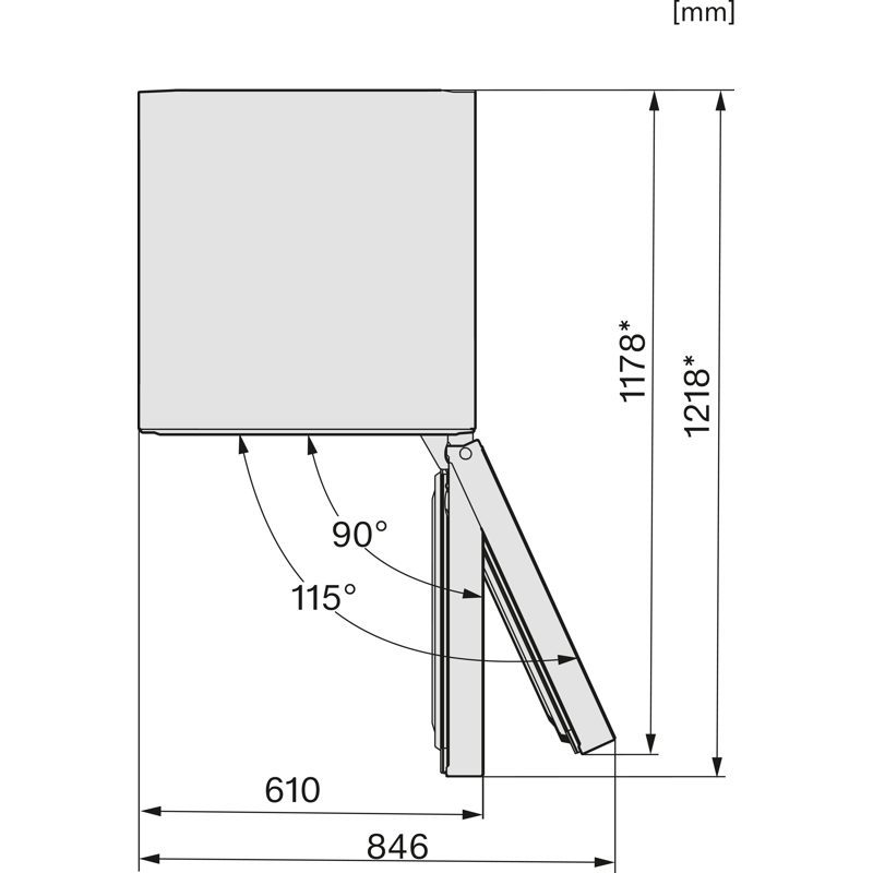 Schéma technique lave-vaisselle avec dimensions et angles