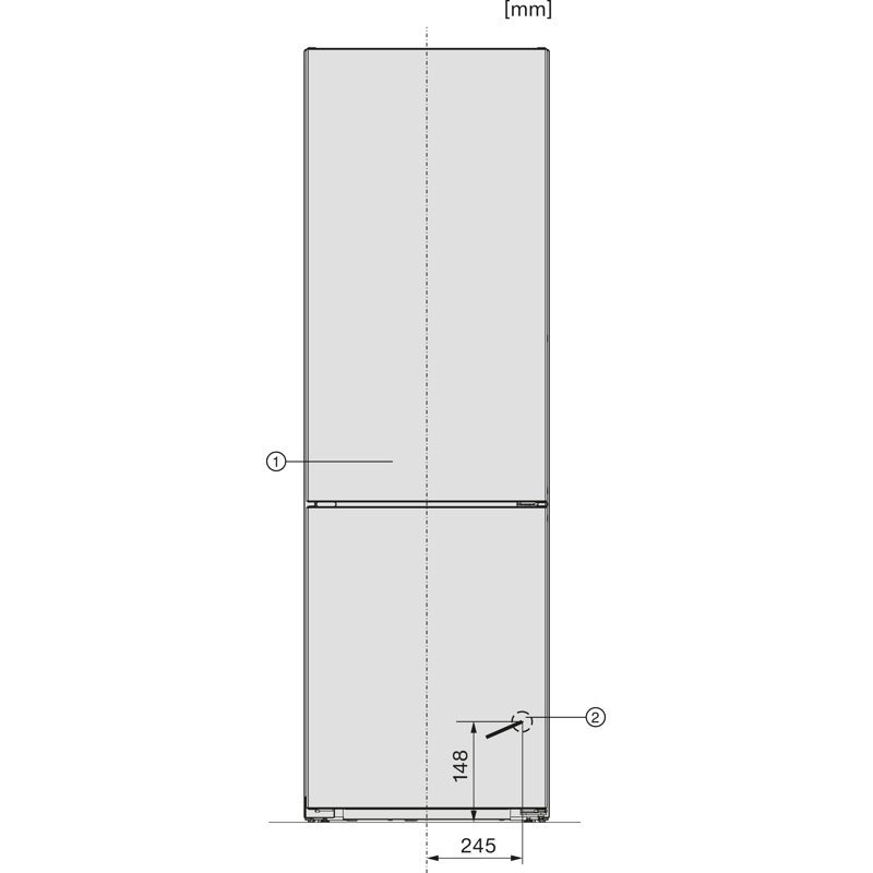 Schéma technique d’un réfrigérateur avec dimensions en mm