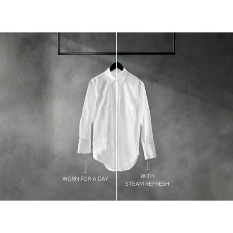 Chemise blanche comparaison avant et après défroissage vapeur