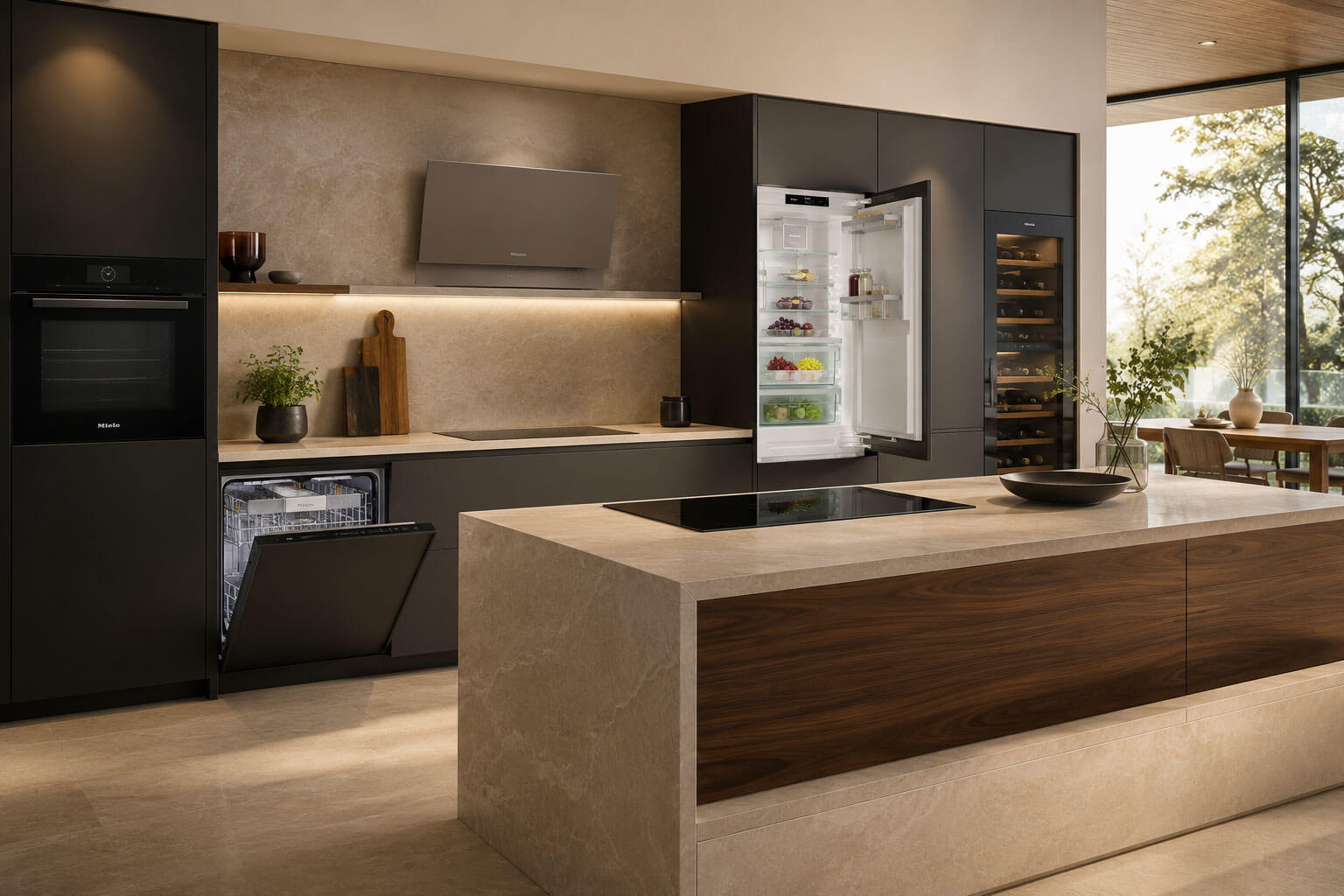Cuisine haut de gamme équipée d’appareils Miele chez Meg Diffusion à Saint-Cloud