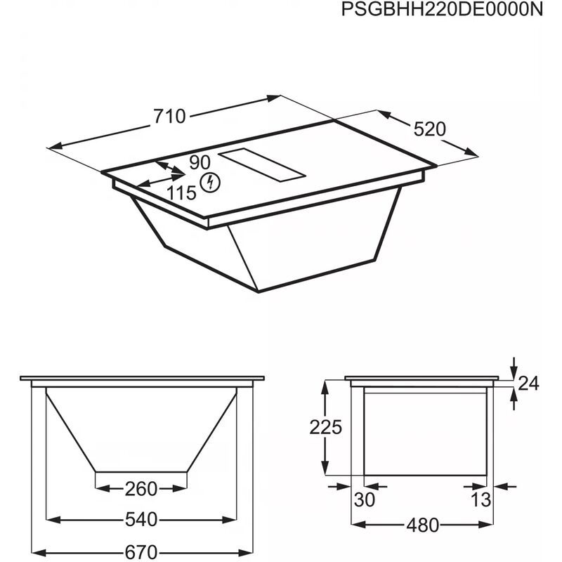 electrolux kcc73443 plaque induction aspirante 68 cm avec hotte intégrée