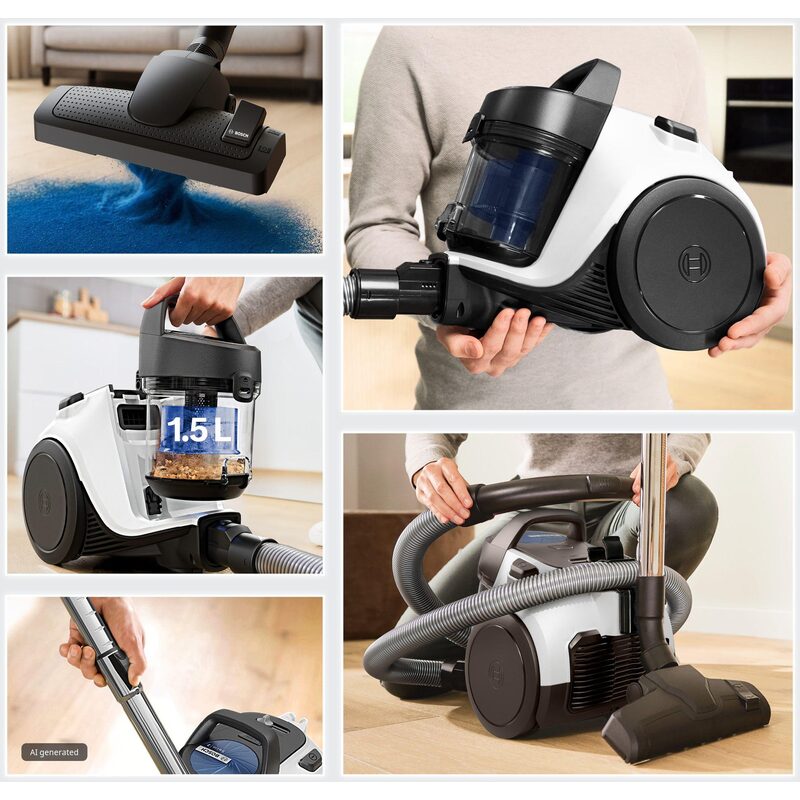 bosch exclusiv bks05mwht aspirateur sans sac blanc 1,5l compact et puissant