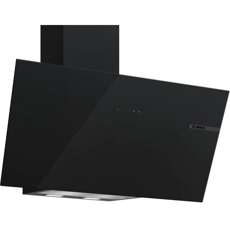 hotte murale inclinée bosch dwk87pn61 série 6 80 cm verre noir home connect