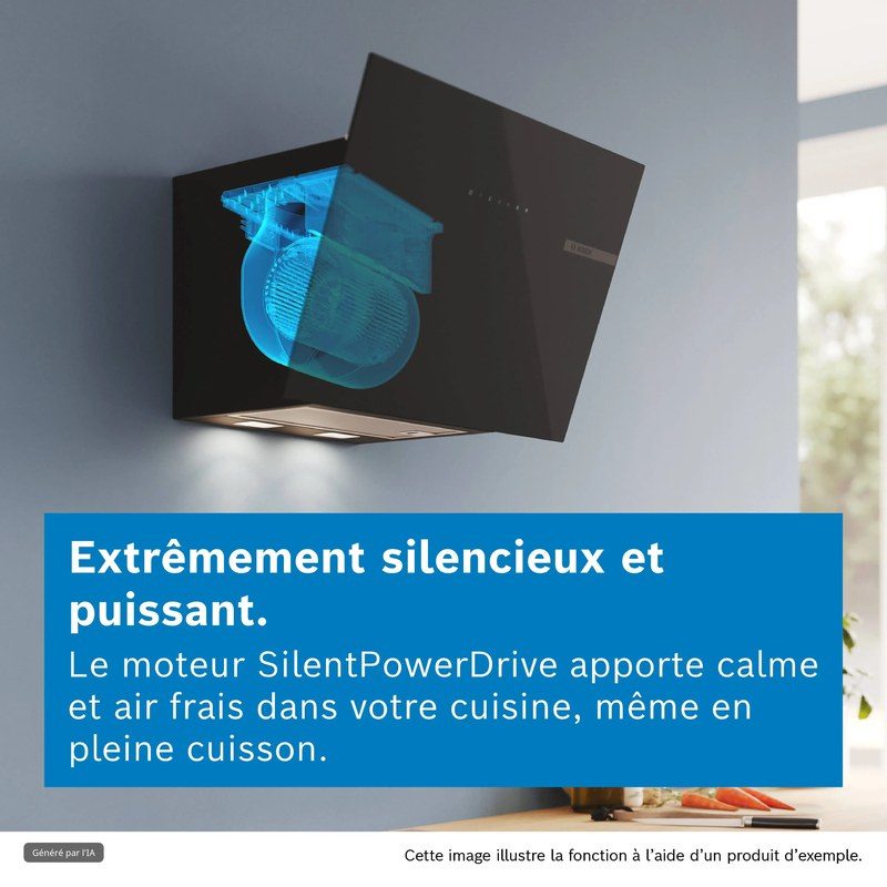 hotte murale inclinée bosch dwk87pn61 série 6 80 cm verre noir home connect